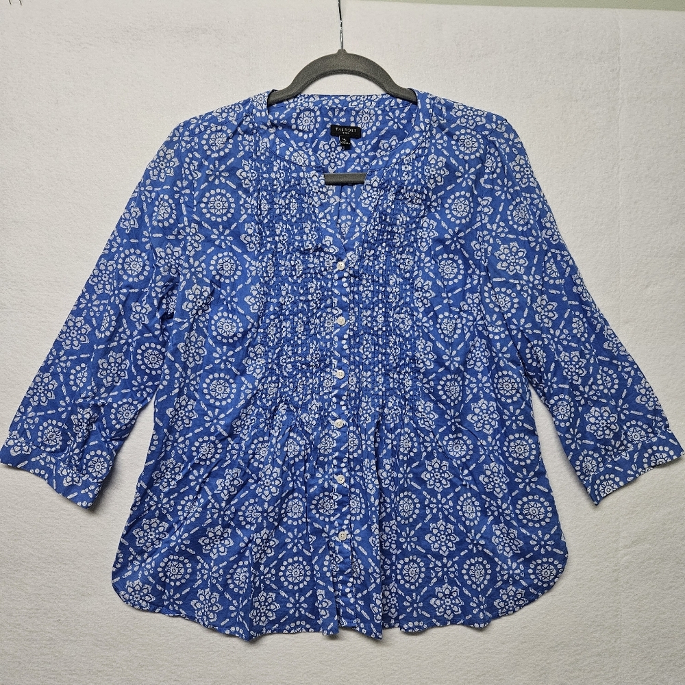 Talbots Petites Cotton Button Down V-neck Tunic Top Summer Beach